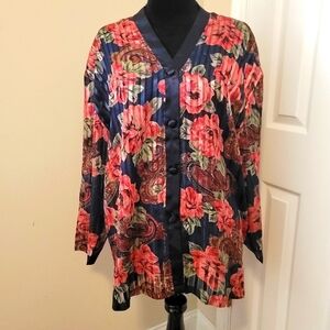 Victoria's Secret Gold Label Navy Blue Floral and Paisley Sleep Shirt Si…